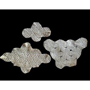 Crocheted Antimacassar Lot Of 3 White Popcorn Doilies Handmade MCM Granny Core